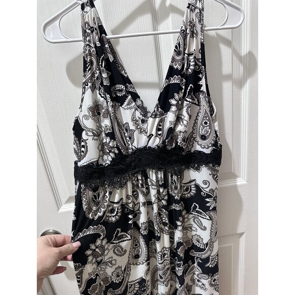 Soma Intimates Long Maxi Nightgown Size Large Sleeveless Paisley Black/White - Picture 3 of 7
